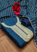 Chanderi Blue Festival Wear Crosset Work Dress Material